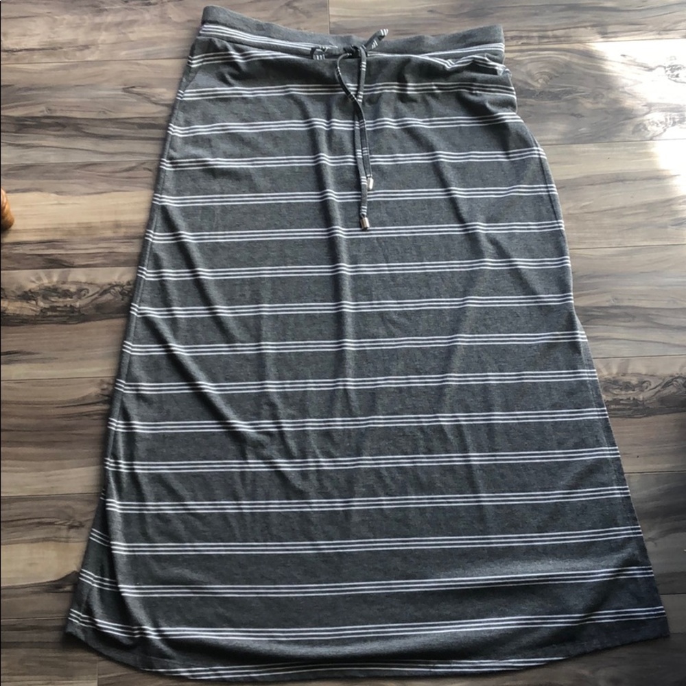 Seven7 Grey Striped Jersey Maxi Skirt – Stretch Drawstring Waist | Size XL